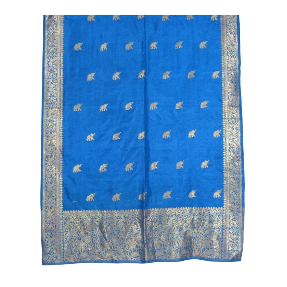 Hand-Woven GOLD EMBROIDERED Sari Elephants Motifs SILK Rectangle SCARF/WRAP